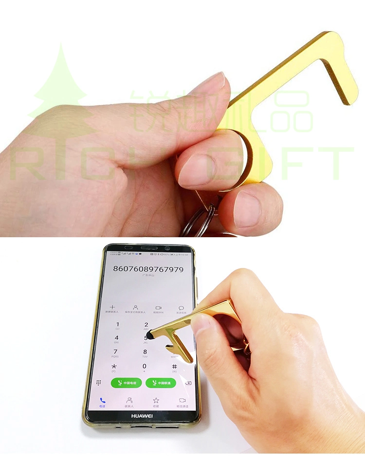 Anti Virus No Touch Key Zero Touchless Contactless Germ Free Hygiene Copper Hand Keychain Antimicrobial Brass EDC Non-Contact Hook Door Opener Stylus Keyring