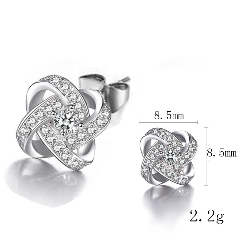 Fashion Jewelry Women 925 Sterling Silver Plated Zirconia Diamond Stud Earrings for Party Engagement