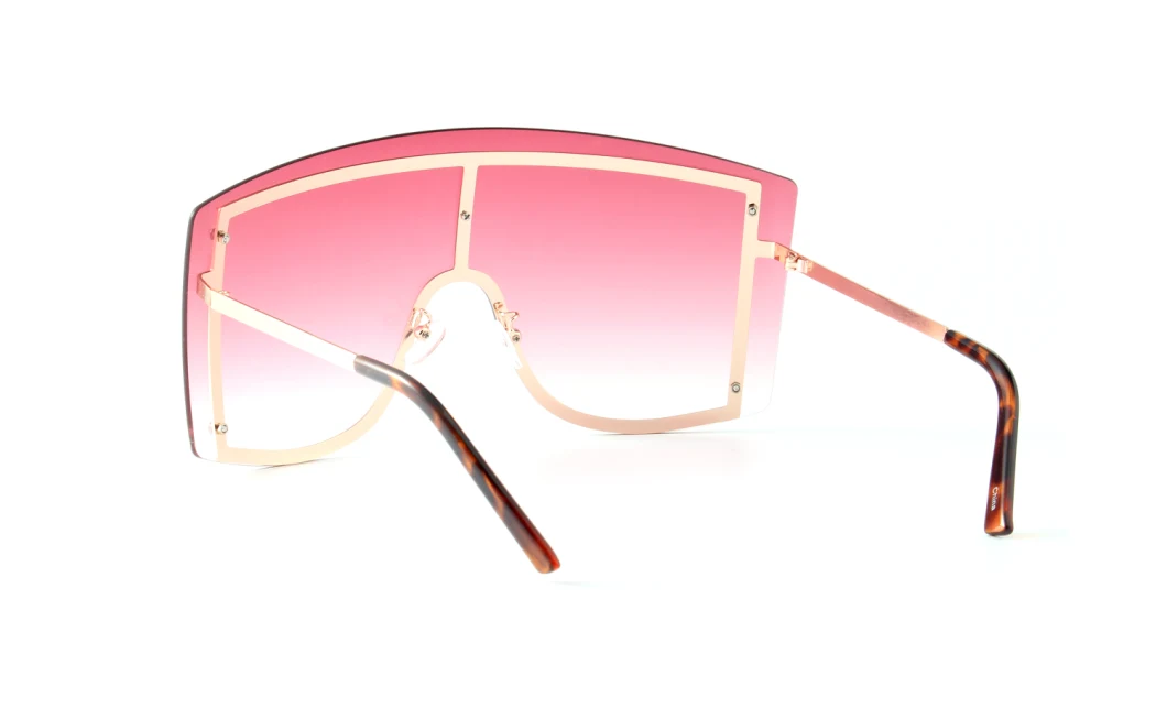 Kenbo Eyewear Trendy Rimless Luxury Oversized Big Metal Frame Gradient UV400 Shield Sunglasses Women 2020