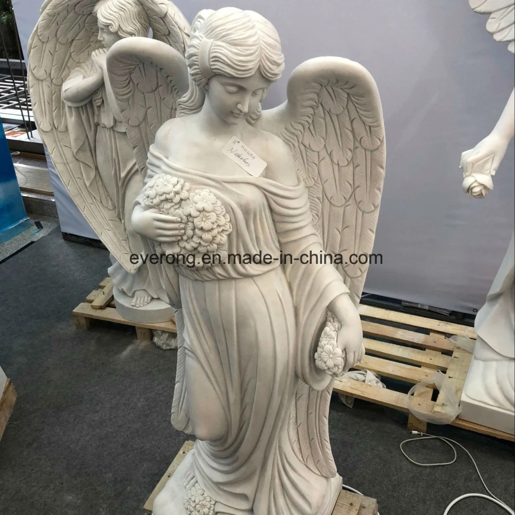 Marble Angel Sculpture Life Size Weeping Angel Statues with Big Wings