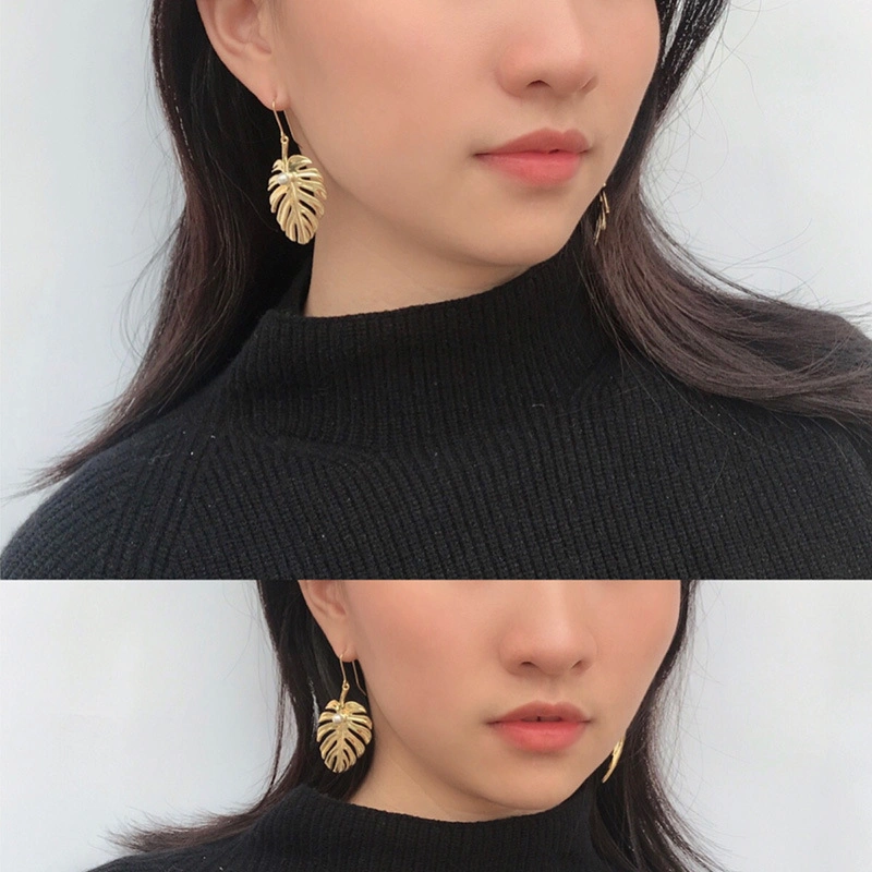 Niche Design Turtleback Leaf Pearl Copper Earrings Fashionable Ear Hook Temperament Earrings