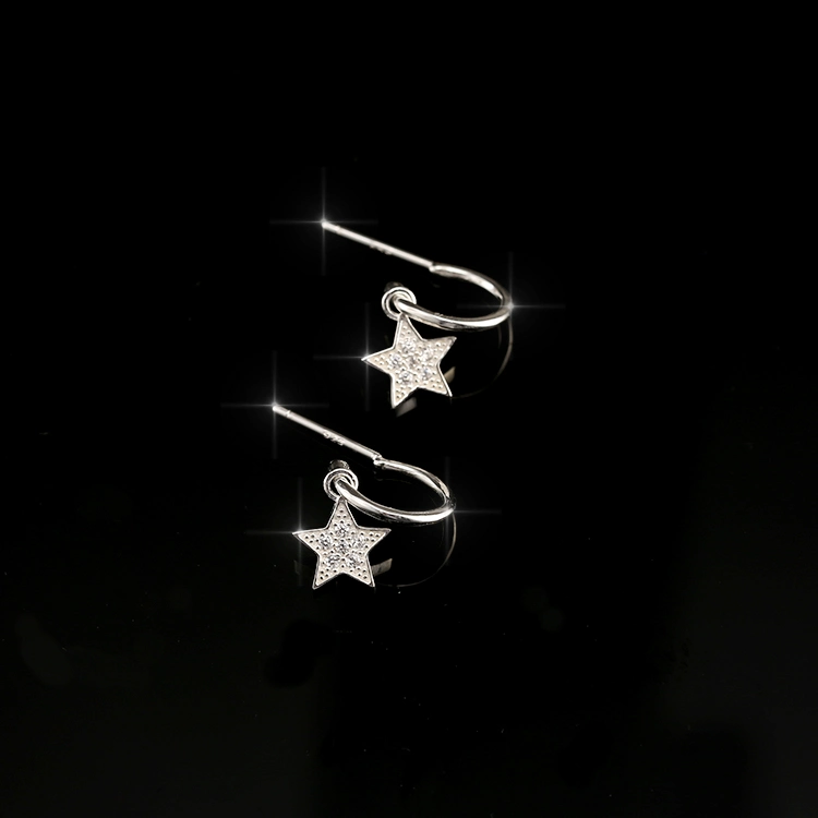 2019 Minimalist Jewelry Sterling Silver Charm Hoops Mini Star Drop Earrings