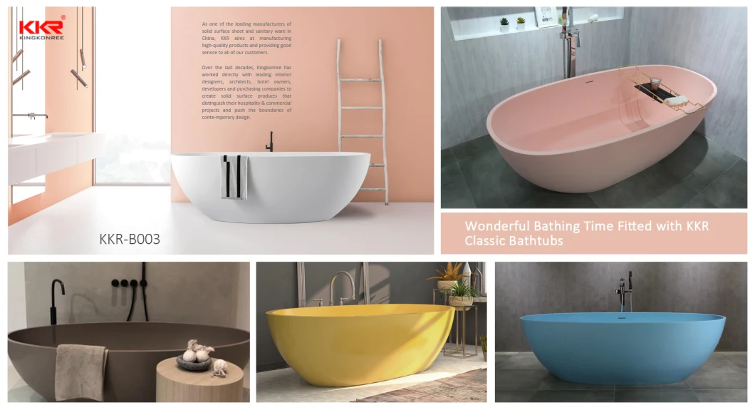 Freestanding Acrylic Solid Surface Stone Round Soaking Bathtub for Hotels