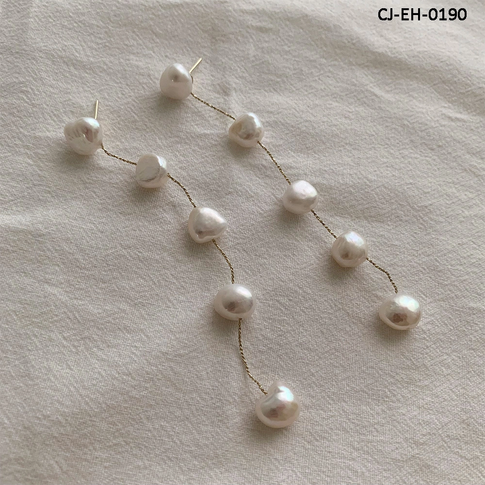 Pearl Tassel Earrings New Style Long Style Stylish Drop Fashion Exaggerated Round Face Earrings Female