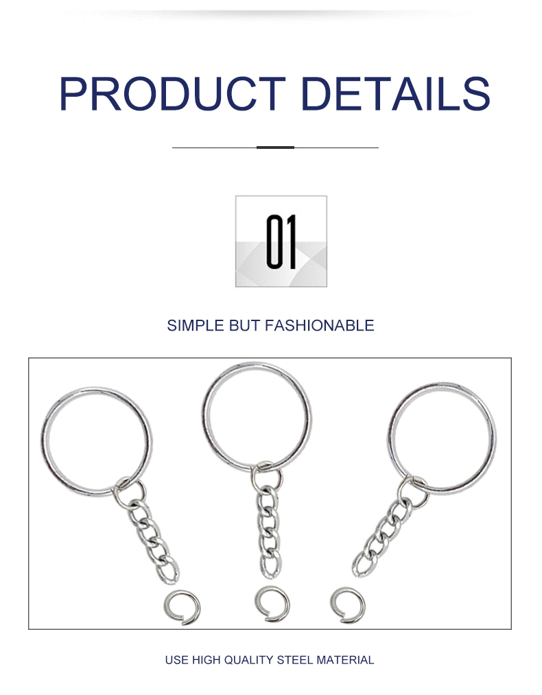 Split Keyrings with Chain Silver Keychain Ring Key Chains Rings Parts with Open Jump Ring and Connector
