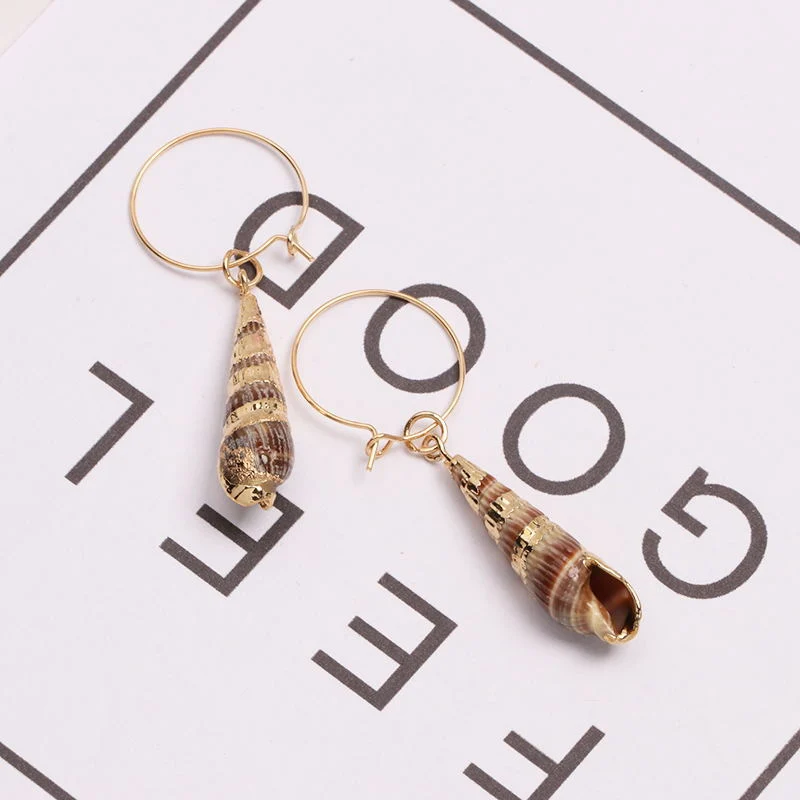 Fashion Gold Plated Hoop Natural Conch Sea Shell Drop Earrings