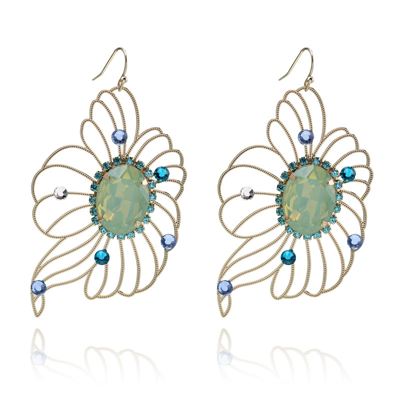 Unique Women Jewelry Gift Handmade Elegant Crystal Flower Floral Drop Earrings