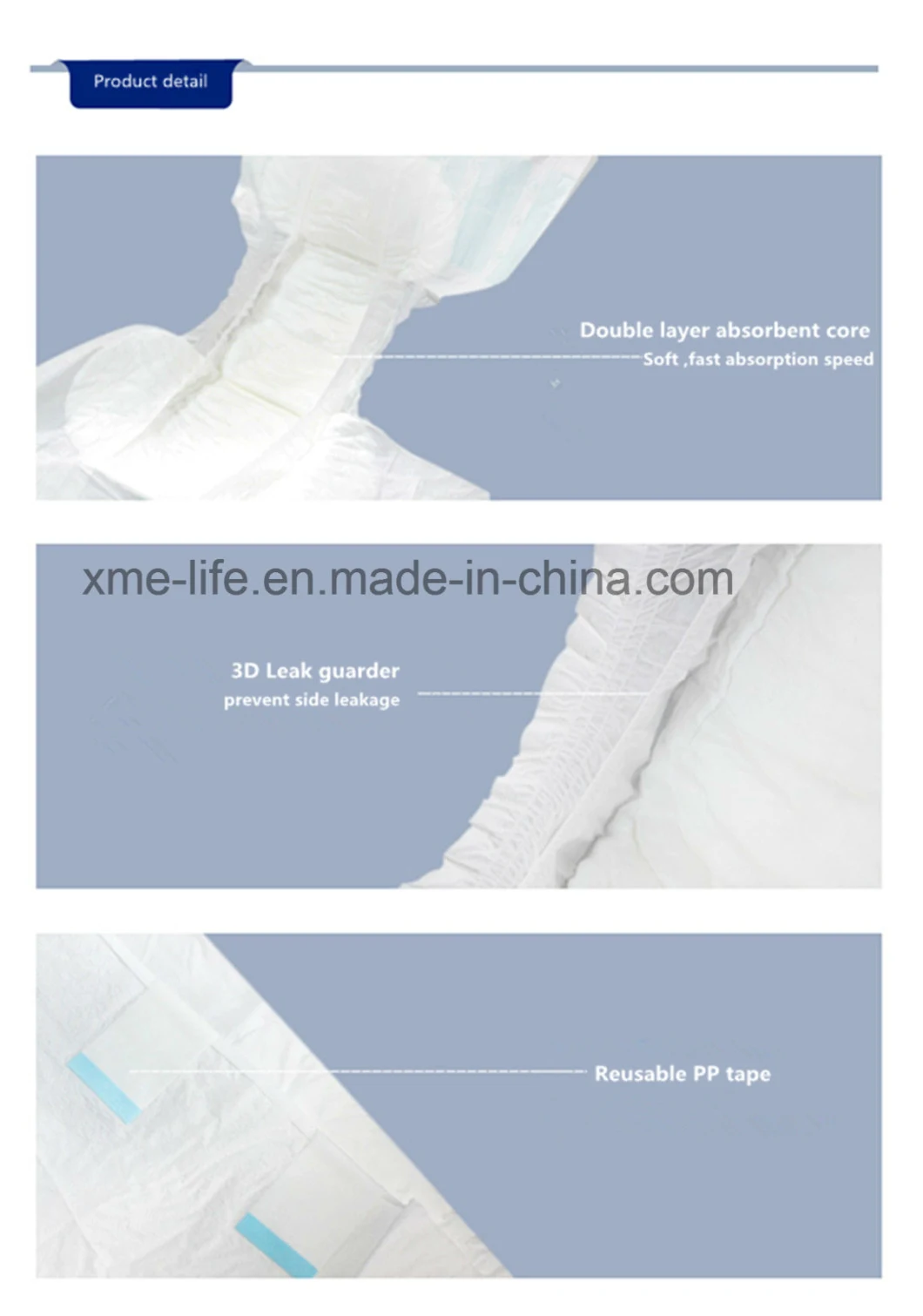 High Absorption Adult Diaper with Tape and Leak Guard