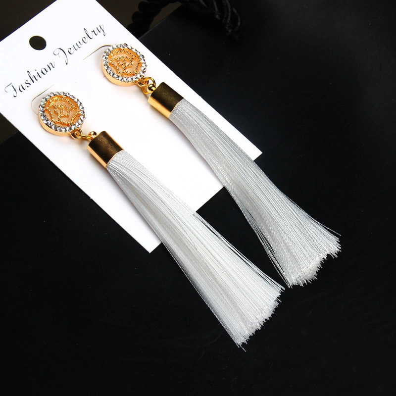 Fashion Gold Rose Flower Metal Long Fan Tassel Drop Earrings for Women