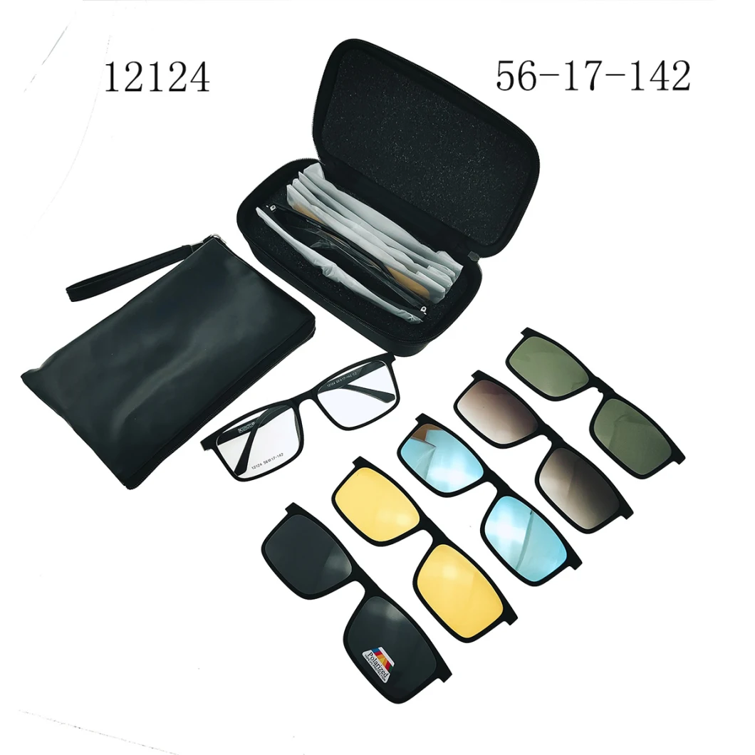 Classic 5 in 1 Clip on Polarized Square Frame Magnetic Sunglasses with Many Colors