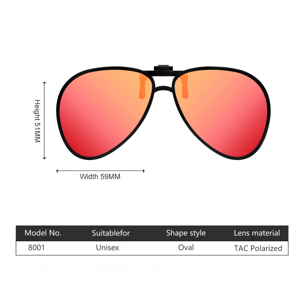 Hot Sale Fashion Sport Polarized Clip on Sunglasses Oversize Eye Wear for Driving Fishing Man or Woman Model 8001-G1