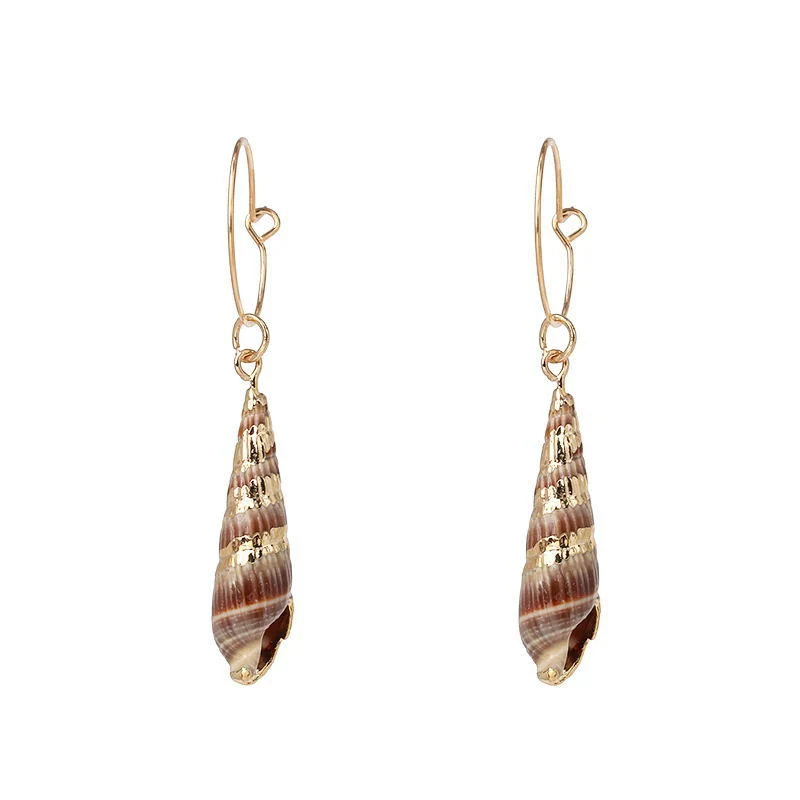 Fashion Gold Plated Hoop Natural Conch Sea Shell Drop Earrings