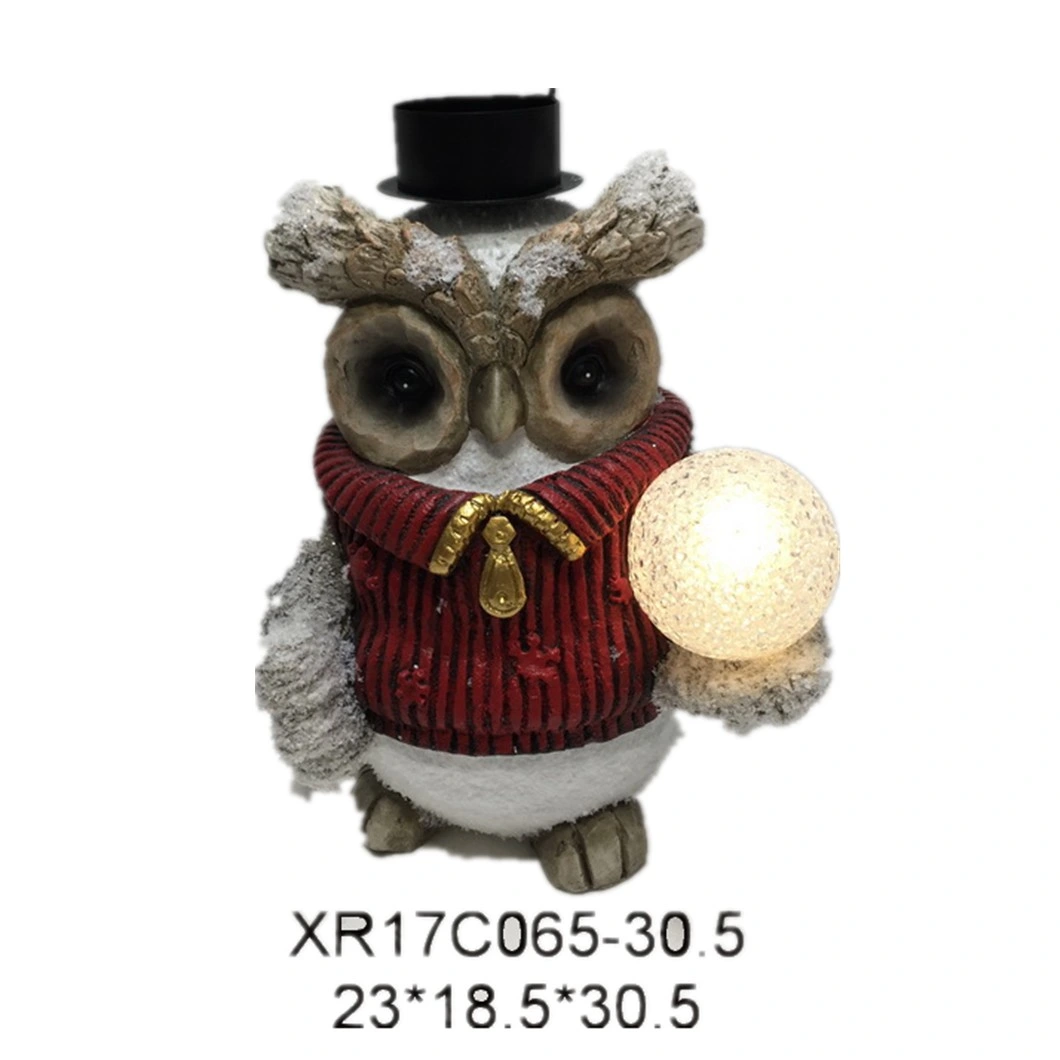  Polyresin Craft Christmas Owl Candle Holder Statue Resin Owl