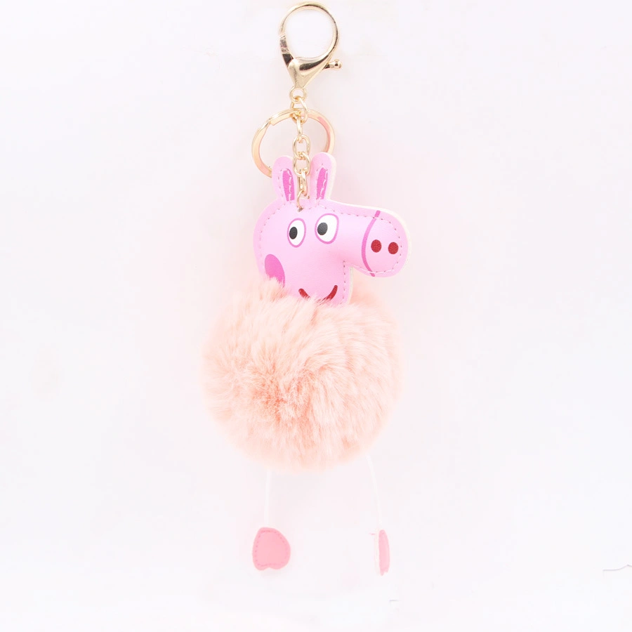 Fur Ball Charm POM POM Car Keychain Handbag Pig Key Chain
