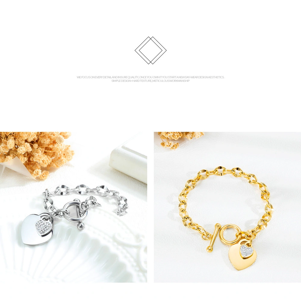 Women's Charm Fashion Bracelet Heart Pendant, Rose Gold, Gold, Silver