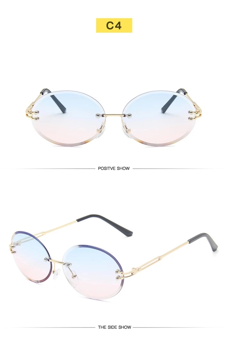 Kenbo Hot Selling Rimless Cutting Edge Sunglasses Women Colorful Vintage Oval Sunglasses