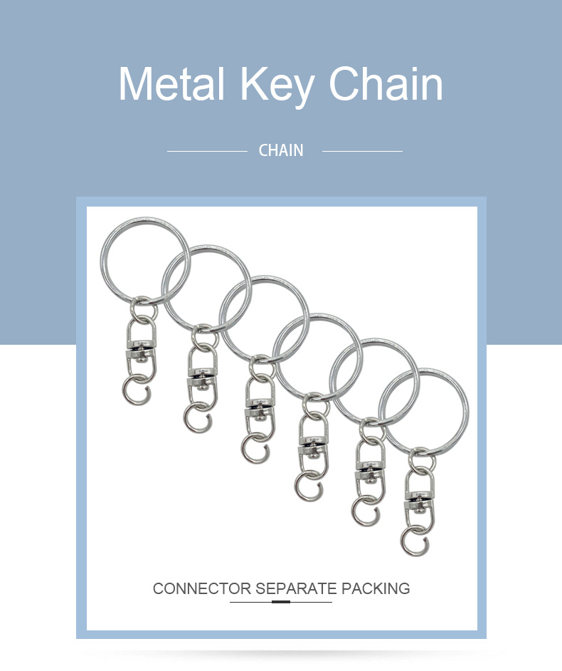 Nickel Plated Split Key Ring with Chain Silver Color Metal Split Keychain Ring Parts