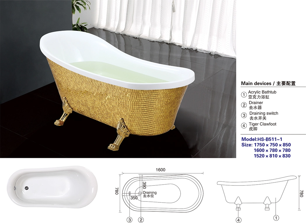 Antique Style Free Standing Price Acrylic Bath Tubs Clawfoot