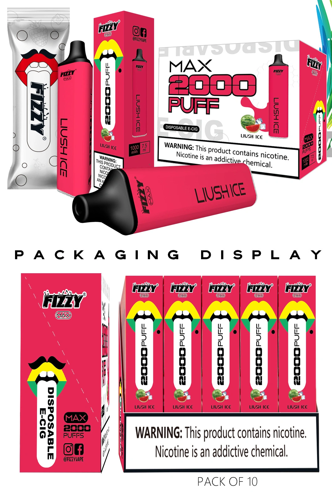 2020 Hot Sales Pop Big Smoke 2000puff Disposable Electronic Cigarette Puff Plus Vape Pen