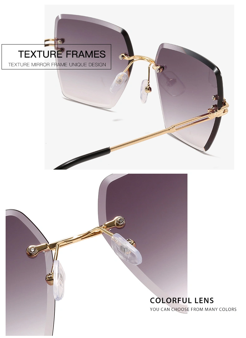 Square Shape Oversize Frameless Metal Sunglasses