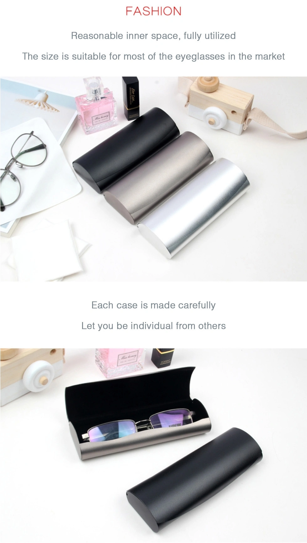 Sturdy, Glittered Aluminium Eyeglasses Case; Unbranded, Personalized Hard Protective Case for Reading Glasses and Sunglasses
