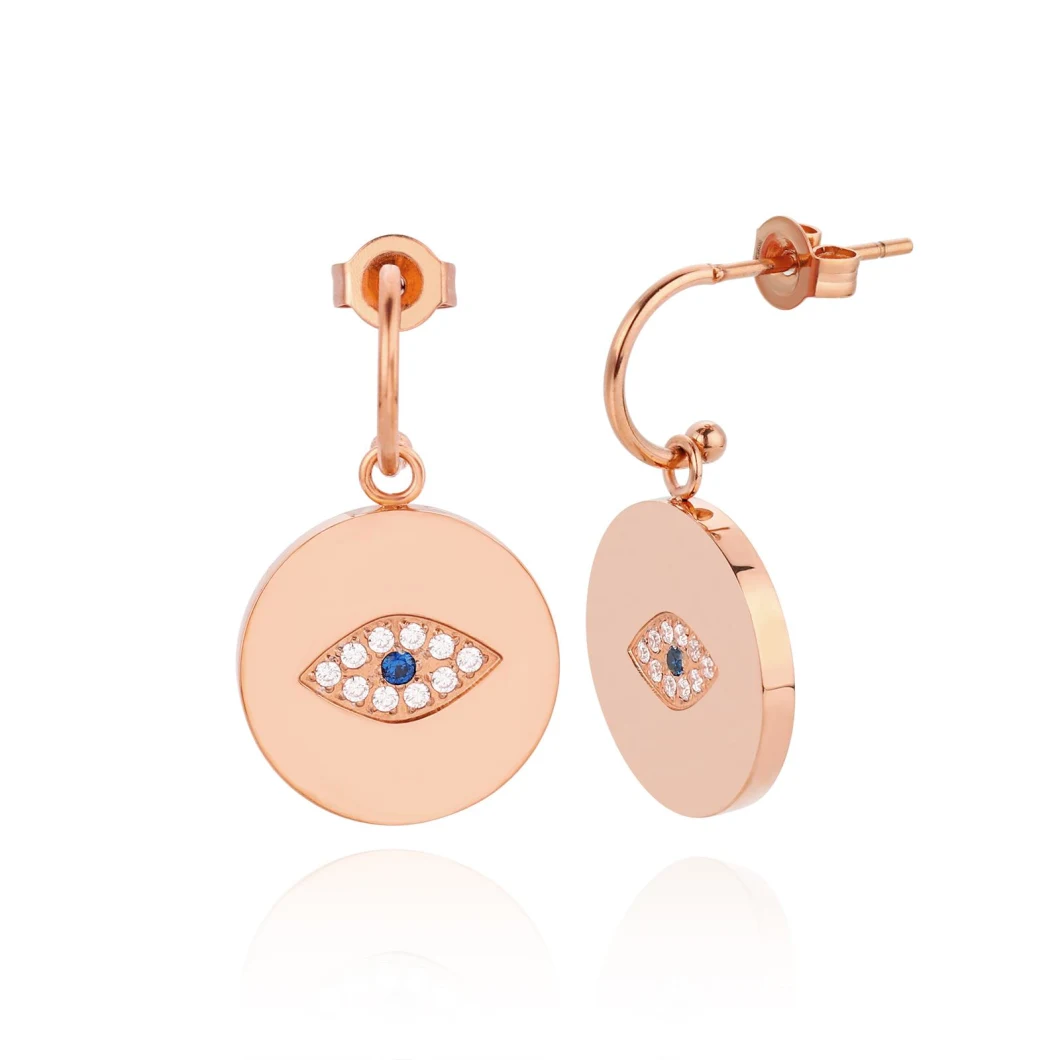 Women Fashion Gold Crystal Love Heart Evil Eye Stainless Steel Dangle Charm Earring Jewelry