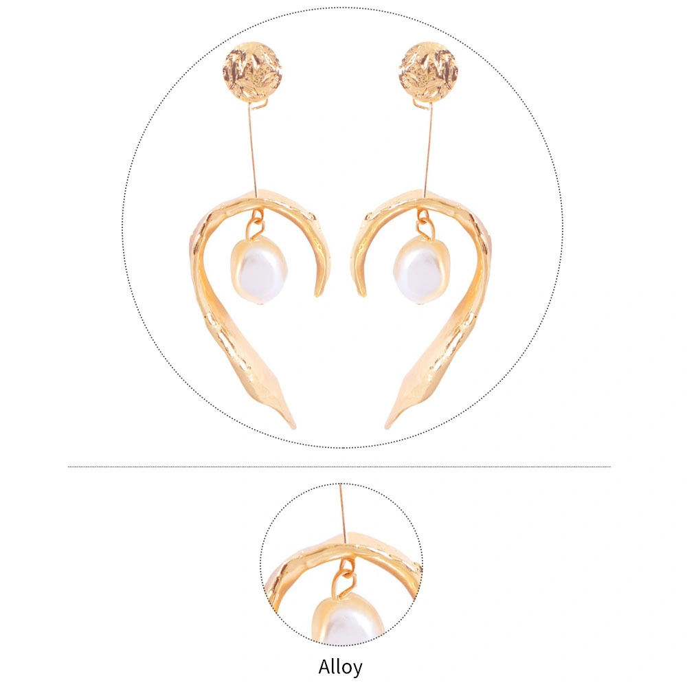 Gold Plated Geometric C Shape Alloy Earrings with Pearls Charm
