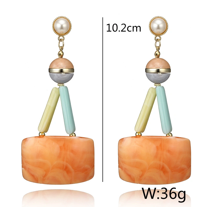 Handmade Exaggerated Geometric Resin Pendant Pearl Stud Earrings
