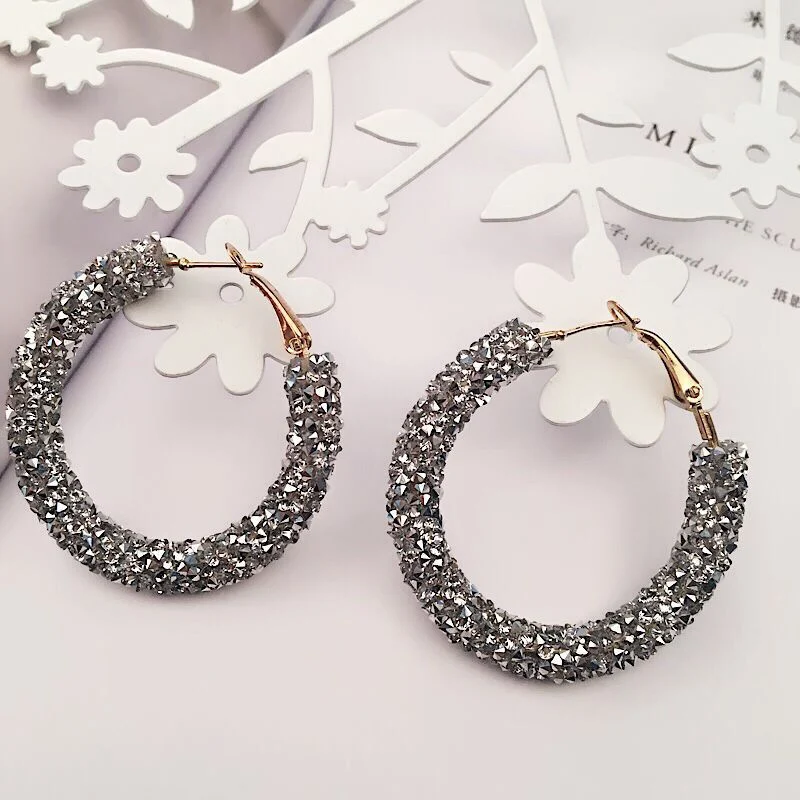 New Design Wholesale Crystal Big Round Large Gold Diamond Hoop Earrings for Women