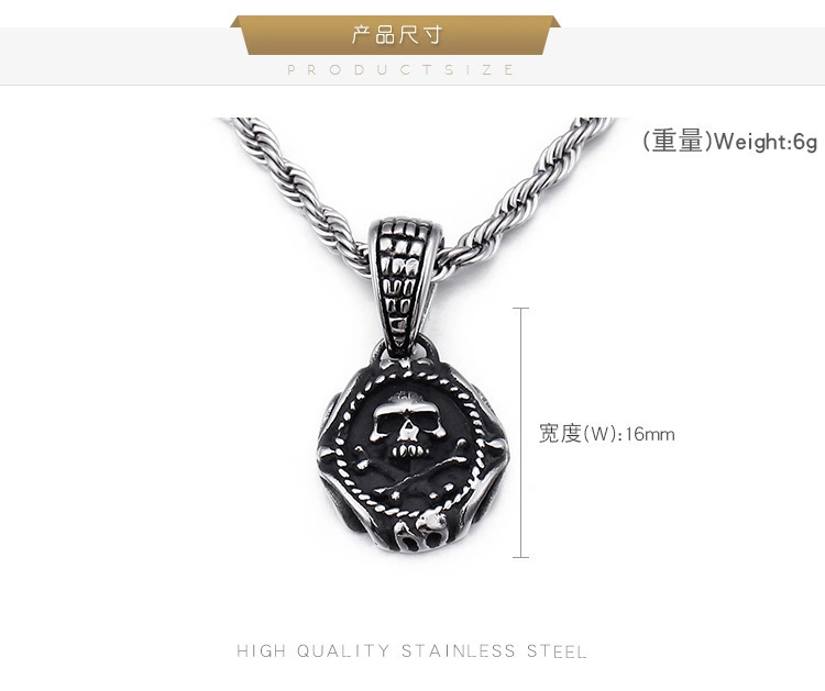 316L Stainless Steel Hiphop Skull Pendants Men Punk Biker Chain Skull Pendant Charm Necklace