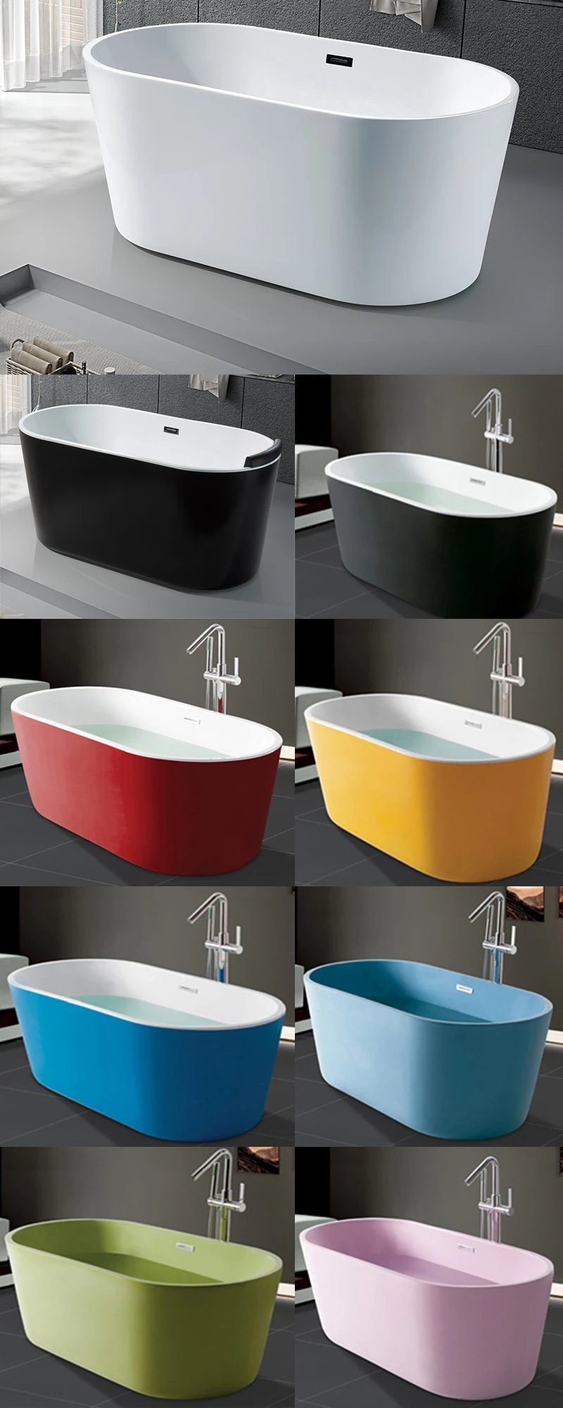 Colourful Sanitary Ware Bathroom Acrylic Art Bathtub Black Color Freestanding Tub Bt-Y2529-K