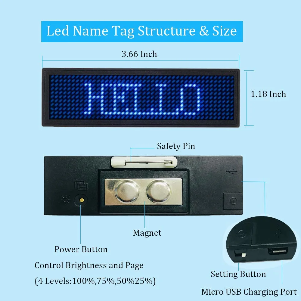 Bluetooth APP Programmable LED Name Tag Badge LED Name Badge