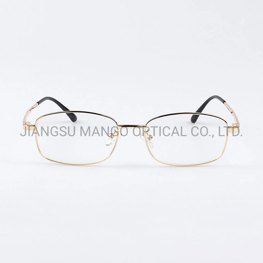 Shining Gold Metal Optical Frame with Bifocal Lens Fashion Reading Glasses