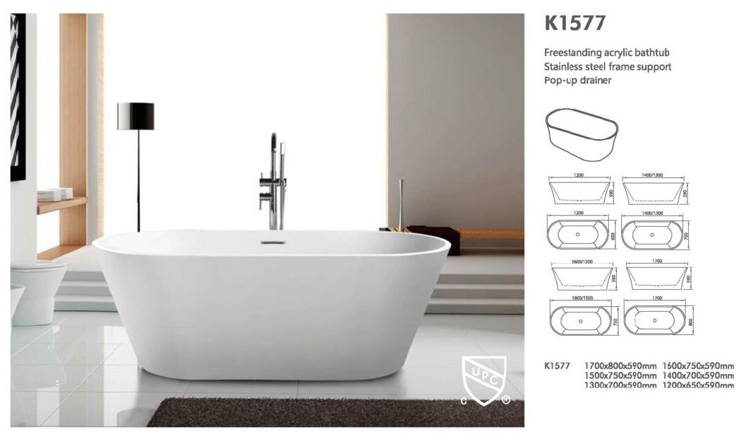 Promo Cupc Bathtub Freestanding Soaking Acrylic Bathtub White / Black K1577/K1577b