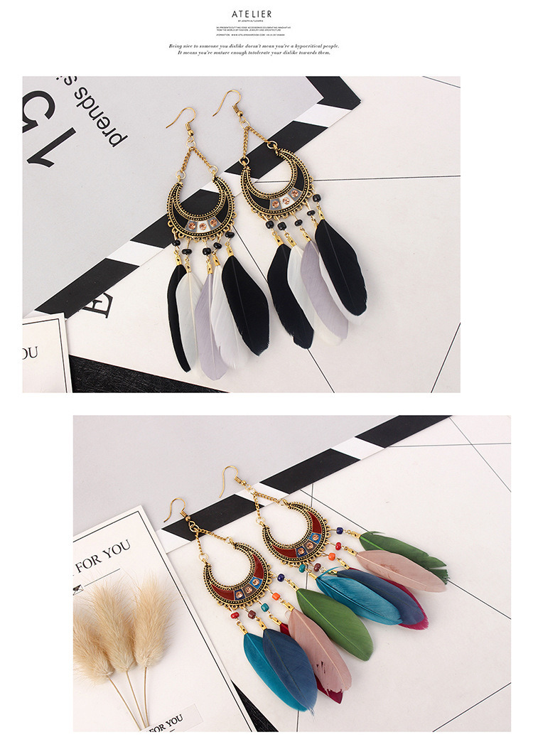 Women Dream Catcher Long Feather Drop Tassel Bead Tibetan Earrings