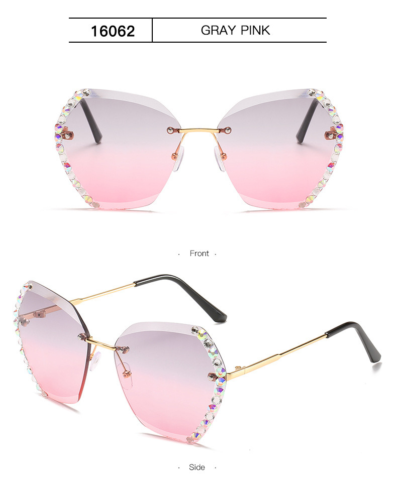 2020 New Fashion Sunglasses for Women Rimless Set Diamond Polygon Sunglasses for Women Personality Ocean Chip Gradient Glasses