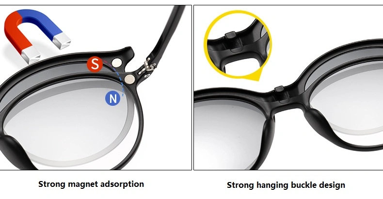 Custom Logo Wholesale Magnet Mirrored 5 in 1 Clip on Men Sunglasses