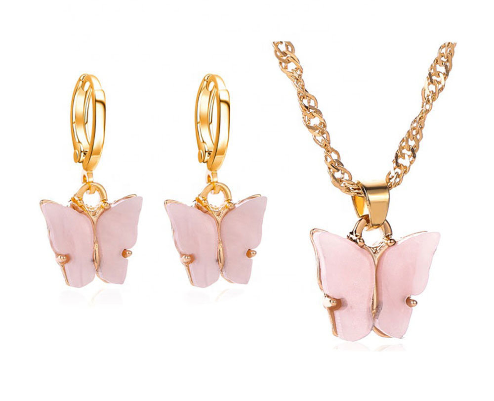 Hot Sale Butterfly Pink Glass Drop Earrings Girl Woman Fashion Jewelry Butterfly Earrings