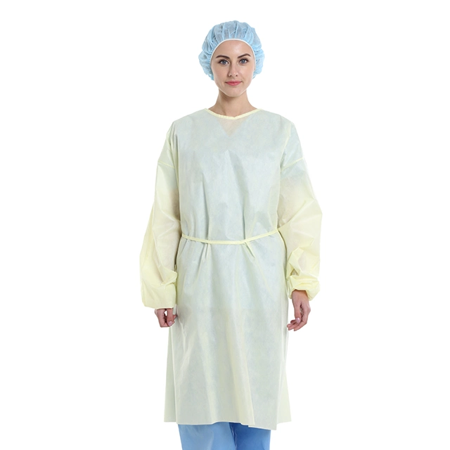 Isolation Gown PP/SMS/PE Coated Knitted Cuff or Elastic Cuff
