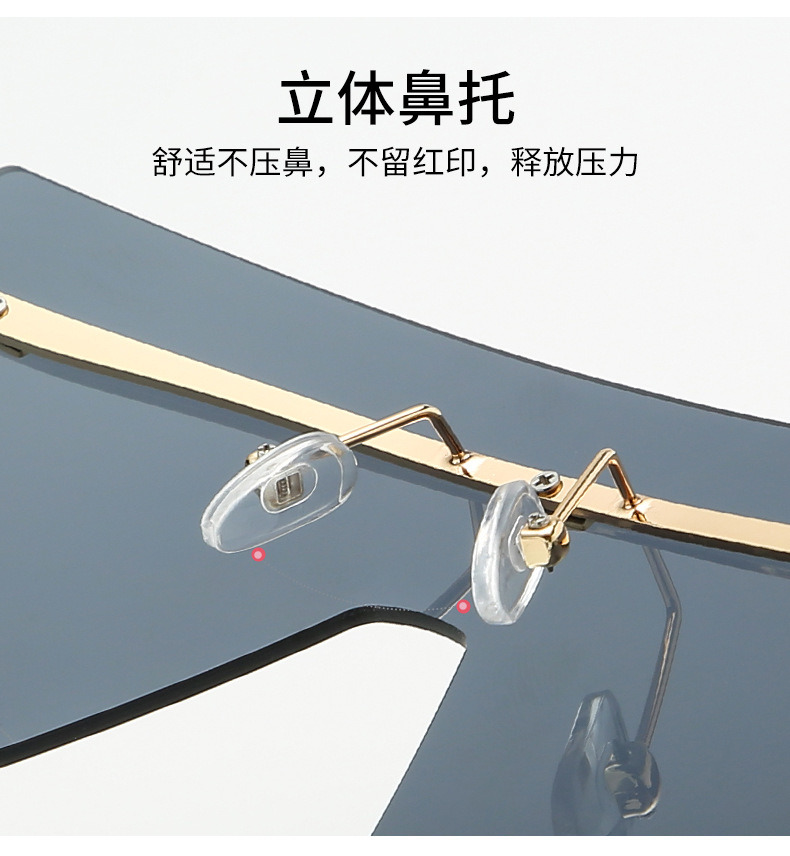 2020 Hot Sale Amazon Big Size Fashionable UV400 Oversize Rimless Metal Sunglasses