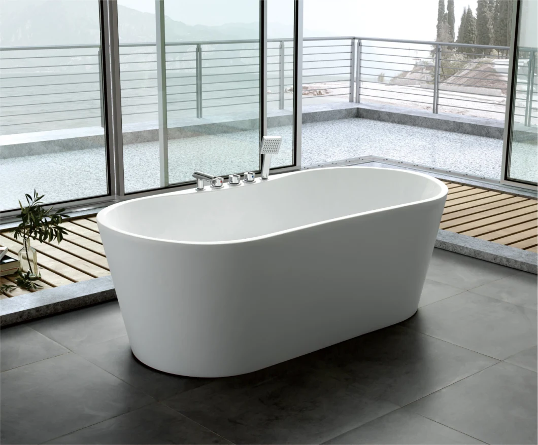 European Style Freestanding Bath Tub with Deck Mounted Faucet