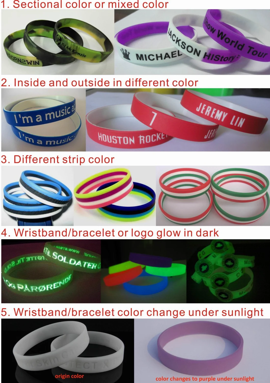 Party Glow in Dark Band Personalized Festival Embossed Rubber Band Custom Bracelets