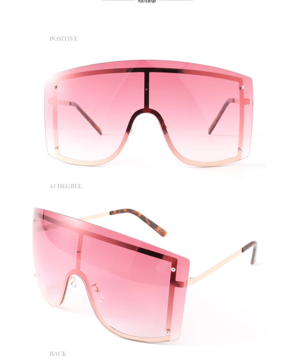 Kenbo Eyewear Trendy Rimless Luxury Oversized Big Metal Frame Gradient UV400 Shield Sunglasses Women 2020