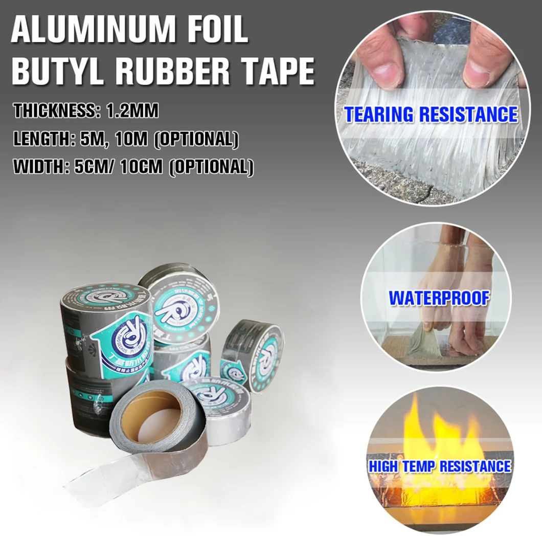 Reinforced Aluminum Foil Butyl Rubber Tape Self Adhesive Waterproof Roof Pipe Marine Repair - 5m 5cm