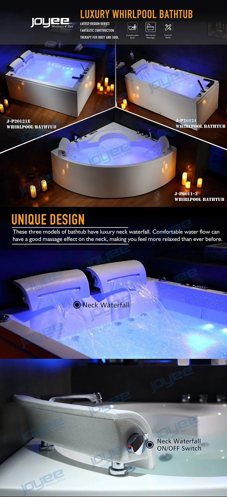Joyee Design Bathtub 2 People Enjoyable Air Bubble Massage Jets Hot Tub
