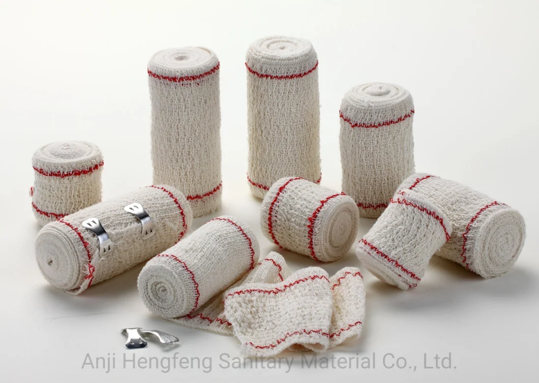 Medical Wound Dressing Red (Blue) Line Elastic Crepe Bandage Medical ISO13485 Approved with OEM