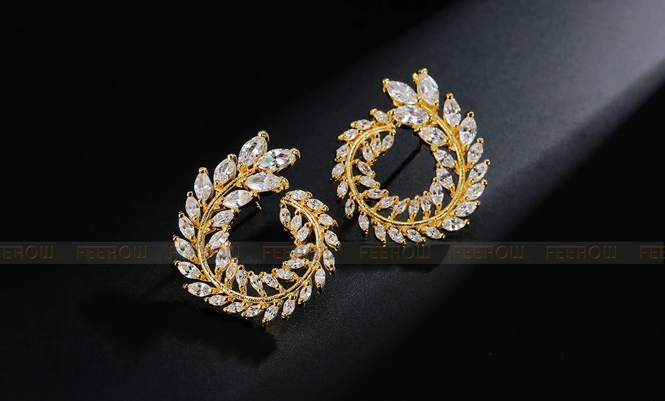 Luxury Engagement Fashion Jewelry Party Big Stud Earring Gold Cubic Zirconia Earrings for Woman