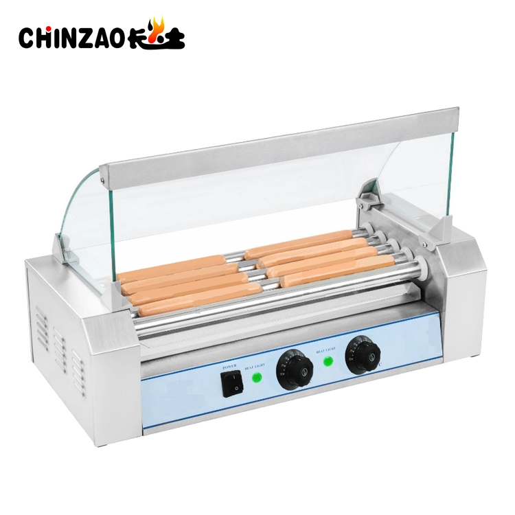 5-Roller Electrical Hot Dog Grill with Glass Cover