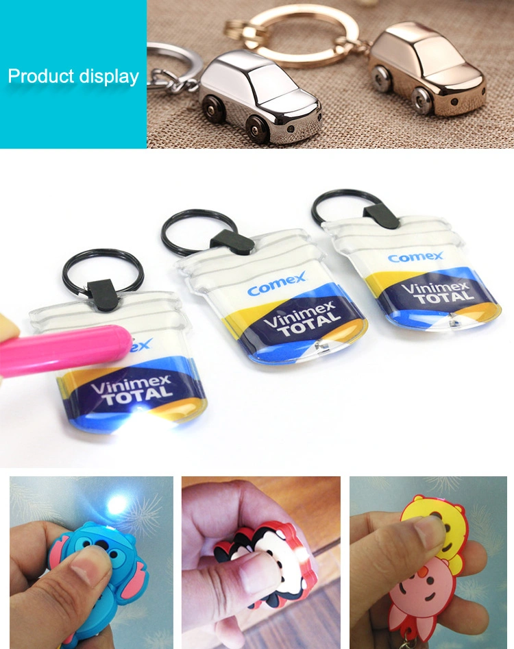 Wholesale Custom Digital Engraved LED Light Keyring Multi-Functional Cartoon Animal Key Holder Flashlight Reflective Turbo Press Plastic PVC LED Keychain