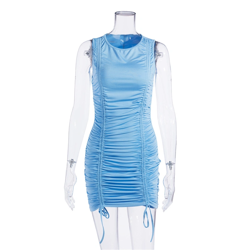 2020 OEM Fashion Clothing Ruffled Vest Skirt Elastic Bandage Wrap Hip Skirt Slim Sexy Dress